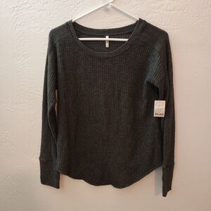 NWT Mudd Women Xsmall Gray Waffle Mix Long Sleeve Tee